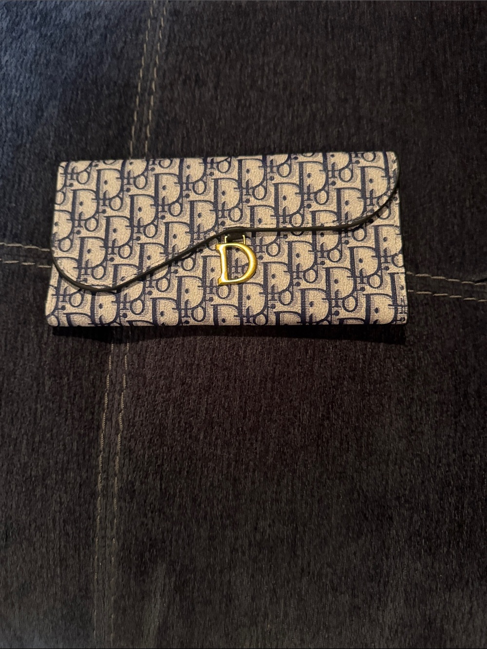 Dior Monogram Fold-Over Wallet in Navy and Ivory with Gold 'D'